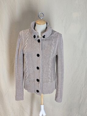 Banana Republic Taupe Cable Knit Button-Up Cardigan